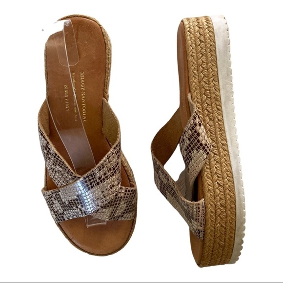 Miaoy Santorini  Sandals Flatform Croc Embossed Leather Slides Jute Edge - Picture 1 of 8